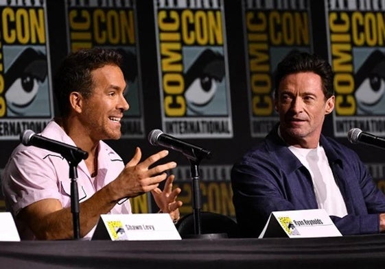 Ryan Reynolds y Hugh Jackman en la presentación de 'Dead Pool y Lobezno' en 2024.