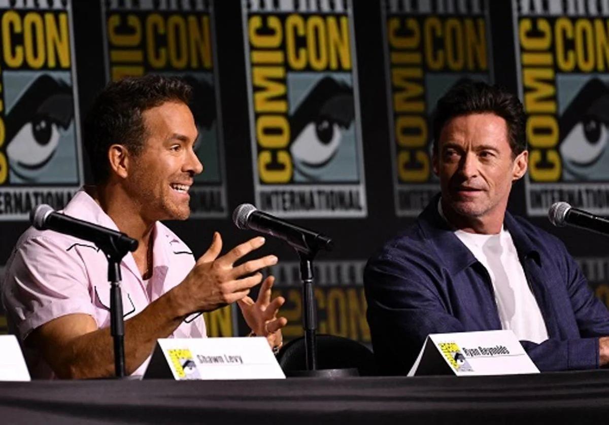 Ryan Reynolds y Hugh Jackman en la presentación de 'Dead Pool y Lobezno' en 2024.