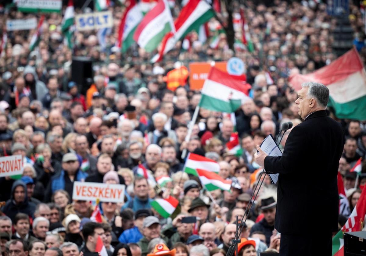 Viktor Orbán durante su discurso de este sábado en Budapest.