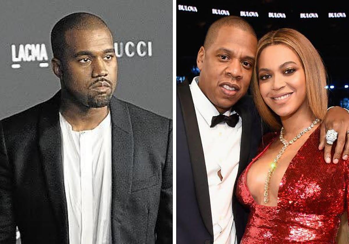 Kanye West, a la izquierda, junto a Jay-Z y Beyoncé.
