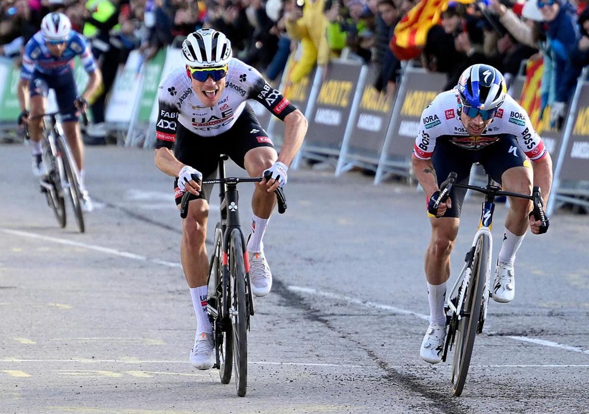 Juan Ayuso celebrates his victory over Roglic in the Volta.