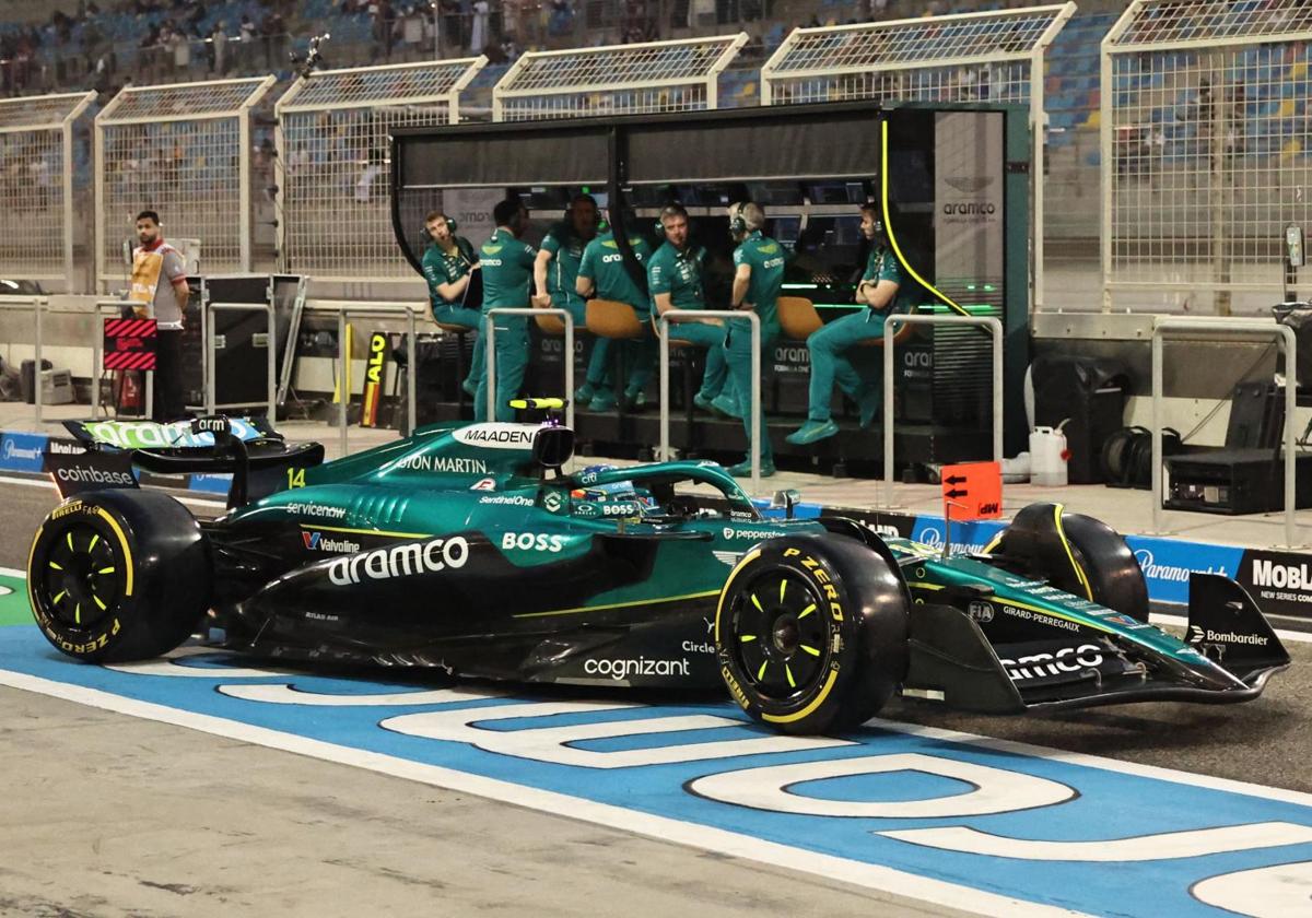 Fernando Alonso's Aston Martin in the pits.