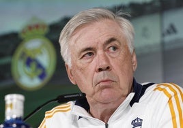 Carlo Ancelotti, entrenador del Real Madrid, durante la conferencia de prensa.