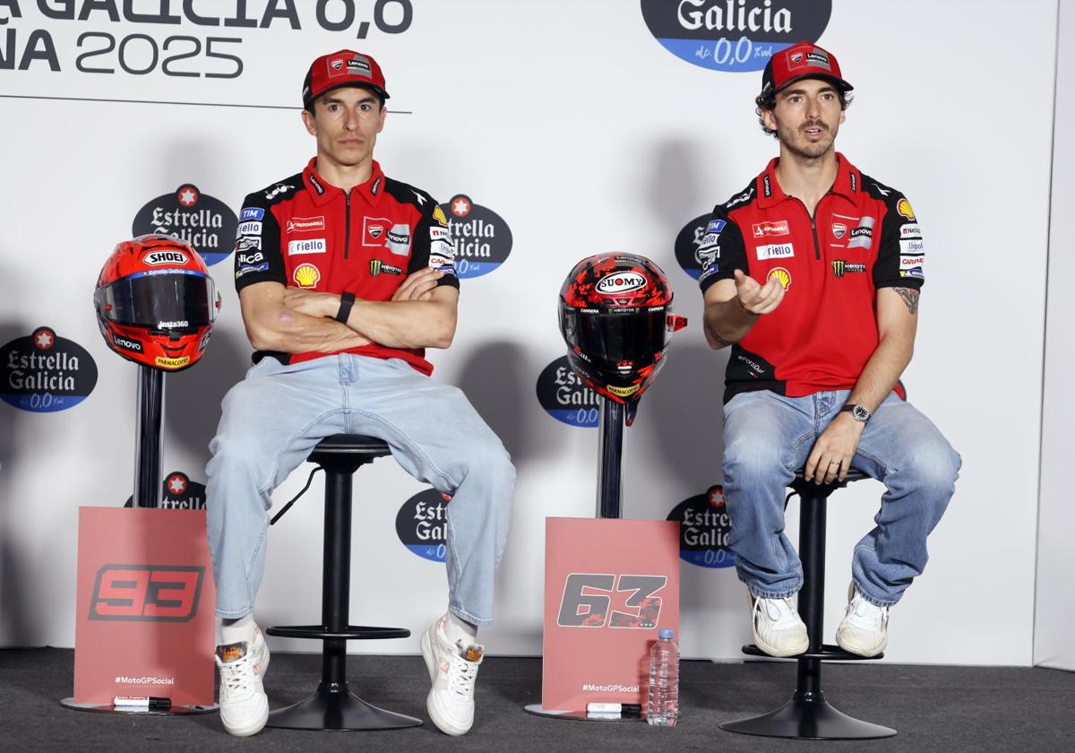 Marc Márquez and Francesco Bagnaia at the Jerez circuit.