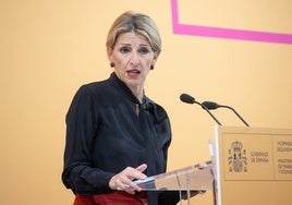 La vicepresidenta segunda, Yolanda Díaz, este miércoles en un acto en Madrid.
