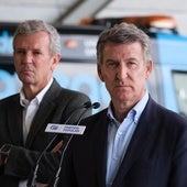 Alberto Núñez Feijóo durante un acto este sábado en Pontevedra junto al presidente de la Xunta, Alfonso Rueda.