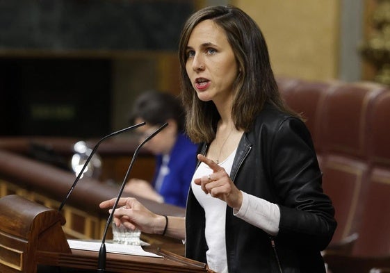 La secretaria general de Podemos, Ione Belarra, durante el plenod e este miércoles.