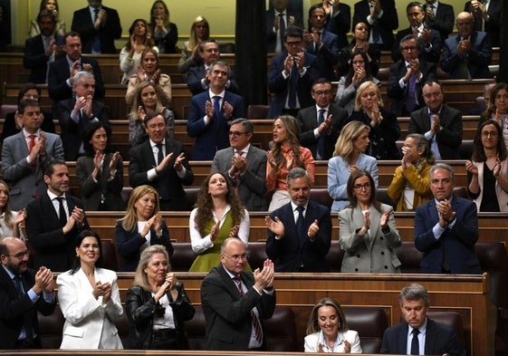 La bancada del PP aplaude a Alberto Núñez Feijóo, en el Congreso