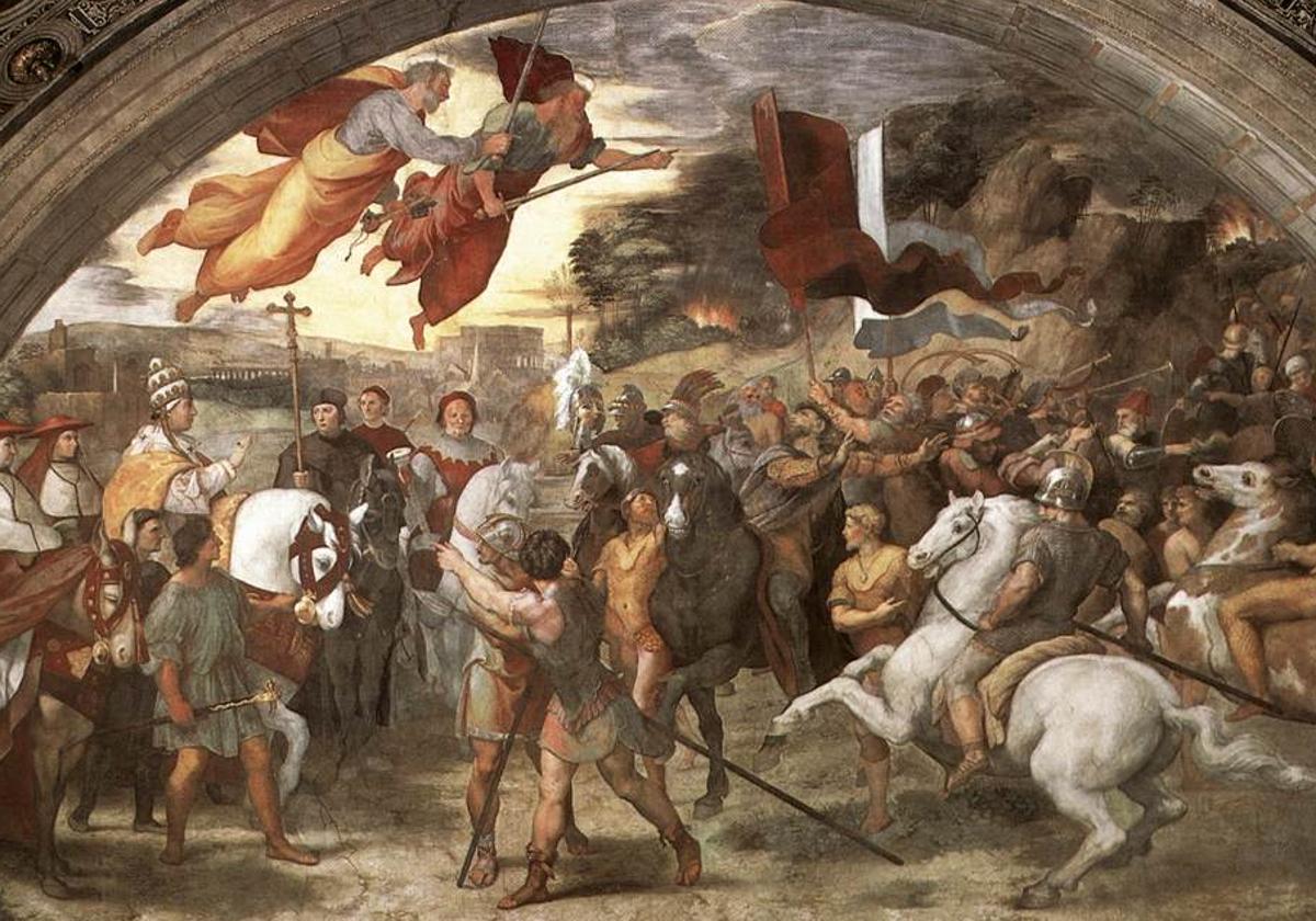 Encuentro de León I y Atila, Fresco de Rafael Sanzio (1514, Palacio Apostólico Vaticano)