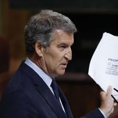 El líder del PP, Alberto Núñez Feijóo, ante el pleno del Congreso