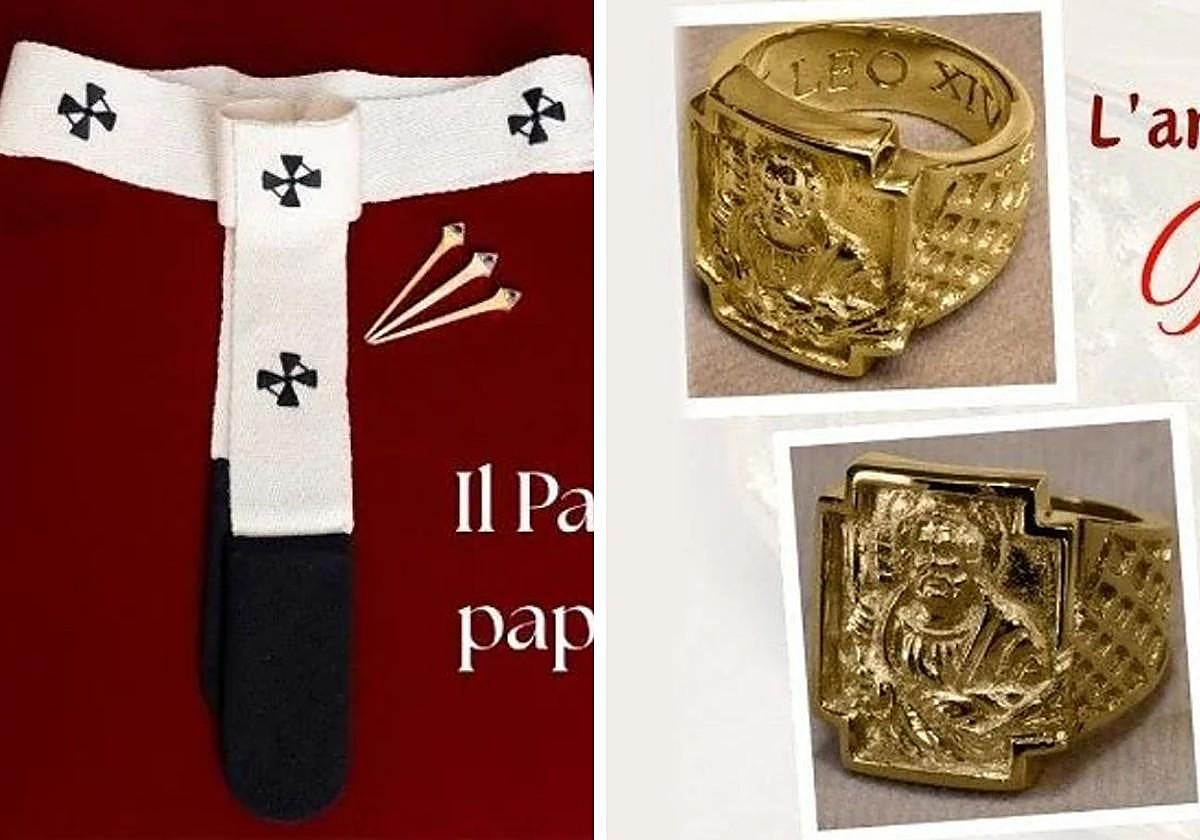 El palio y el Anillo del Pescador que recibirá León XIV.