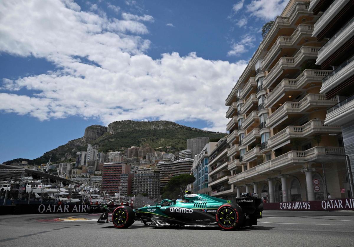 Fernando Alonso's Aston Martin on the Monte Carlo track.