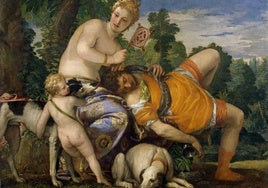 'Venus y Adonis'. Óleo sobre lienzo pitado por Paolo Veronese hacia 1580.