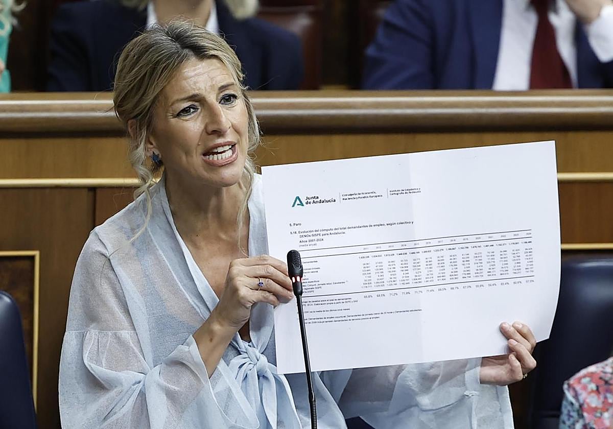 La vicepresidenta segunda, Yolanda Díaz, durante la sesión de control al Gobierno.