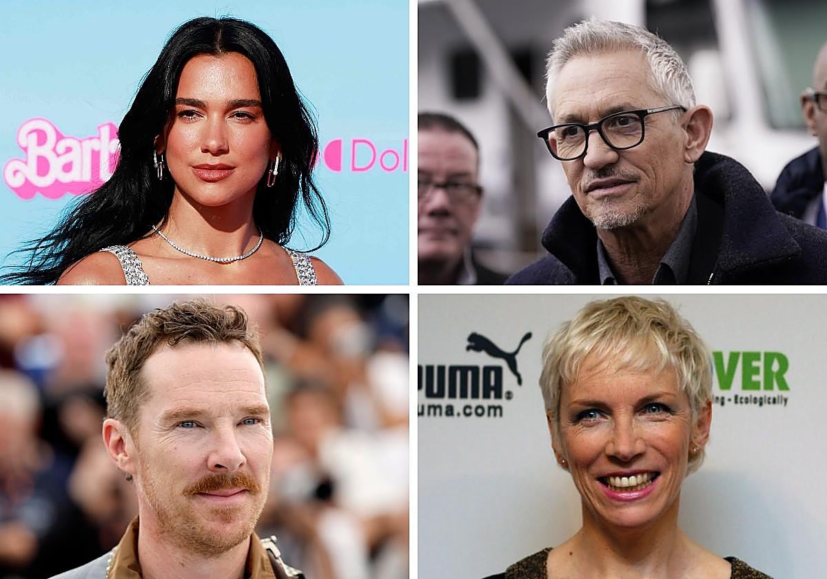 Las cantantes Dua Lipa y Annie Lennox, el exfutbolista Gary Lineker y el actor Benedict Cumberbatch.