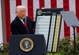 El presidente de Estados Unidos, Donald Trump, pronuncia un discurso sobre los aranceles en el jardín de rosas de la Casa Blanca en Washington.