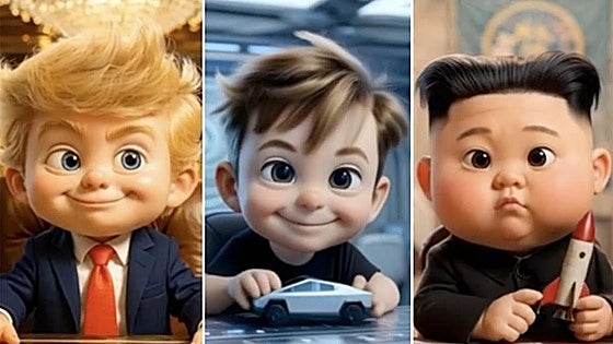 Trump, Musk y Putin en versión bebé para enseñar «patriotismo» a los niños rusos