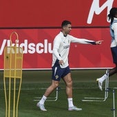 Cristiano Ronaldo en el entrenamiento del viernes