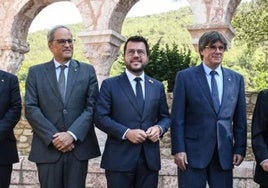 Quim Torra, Pere Aragonès y Carles Puigdemont, en 2024
