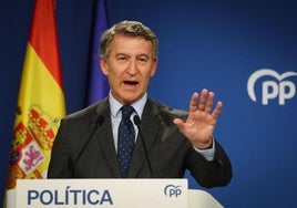 Alberto Núñez Feijóo comparece este jueves en la sede nacional del PP.