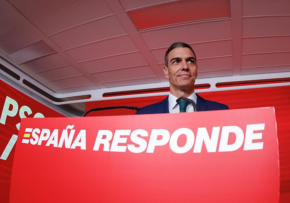 Pedro Sánchez, presidente del Gobierno, en una comparecencia, en Ferraz, ayer