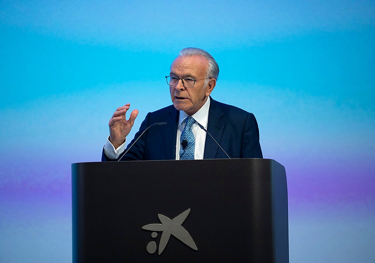 Isidro Fainé, hoy, durante la presentación del plan estratégico 2025-30.