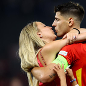 Alice Campello junto a Álvaro Morata en la celebración de la final de la Eurocopa