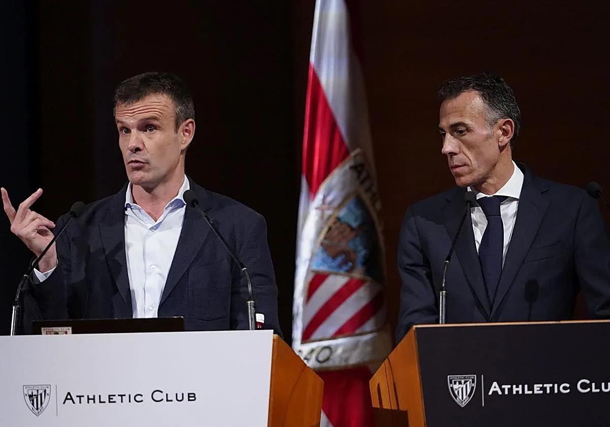 Jon Uriarte y Jon Berasategi, en una asamblea del Athletic.