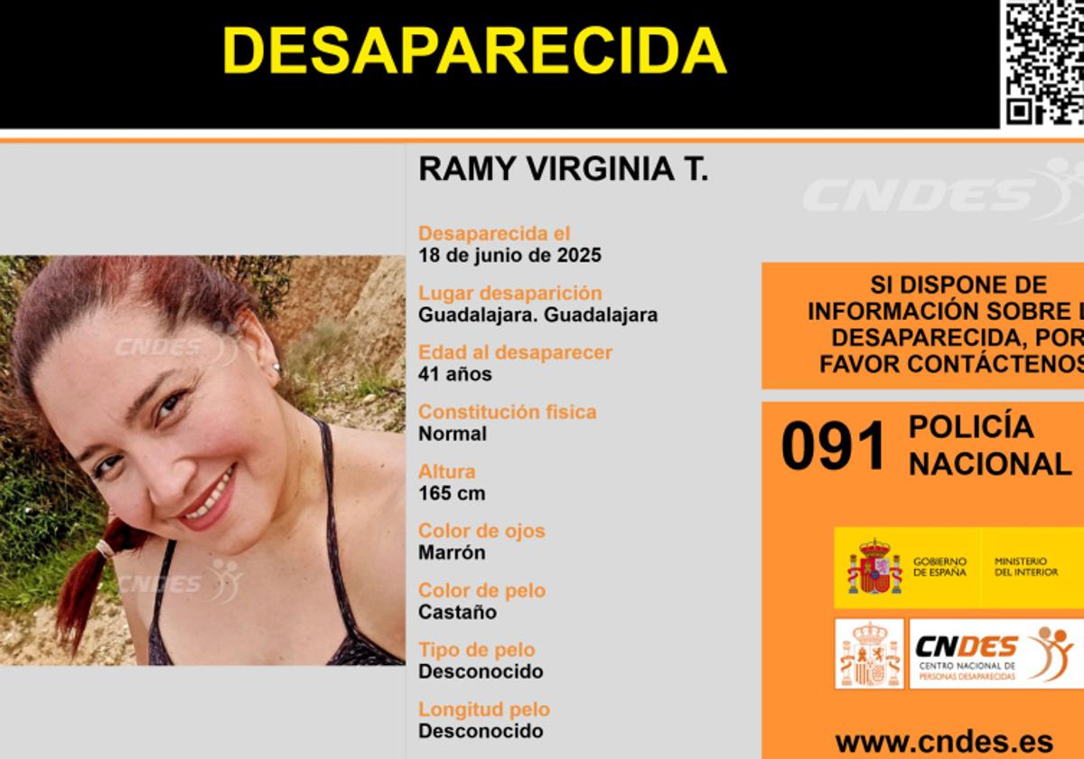 Imagen del aviso de desaparición de Ramy Virginia Taccarelli.
