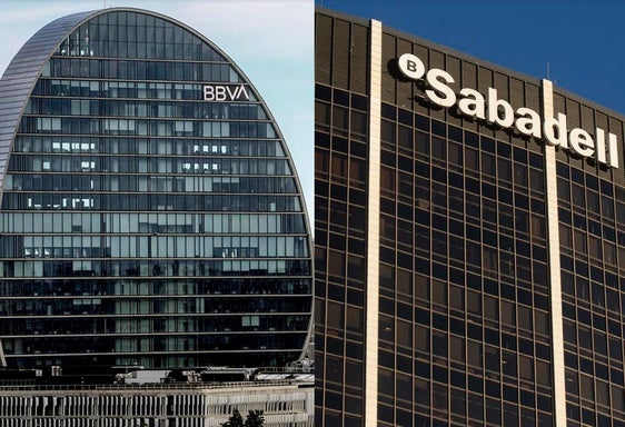 Sedes de BBVA y de Banco Sabadell.