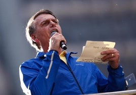 El expresidente brasileño Jair Bolsonaro, durante el mitin del domingo en Sao Paulo.