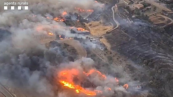 El fuego abrasa a dos agricultores en Lleida en el primer gran incendio del verano