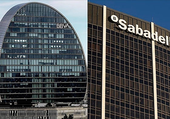 Edificios de BBVA y de Banco Sabadell.