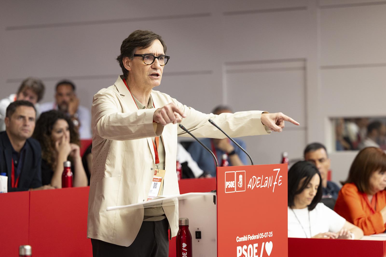 El presidente catalán, Salvador Illa, en el Comité Federal del partido celebrado el sábado