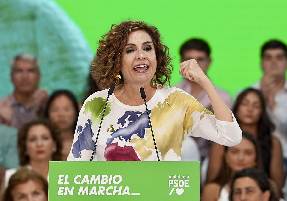 María Jesús Montero, intervien en un acto del PSOE celebrado este sábado en Jerez de la Frontera (Cádiz).