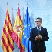 El ministro de Justicia, Félix Bolaños, este miércoles en una declaración, en Barcelona, tras la decisión del Supremo de anular la decisión de Peinado de imputarlo por malversación y falso testimonio.