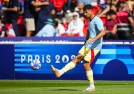 Pubill durante un calentamiento en los Juegos Olímpicos.