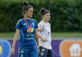 Montse Tomé, durante un entrenamiento de la selección española.