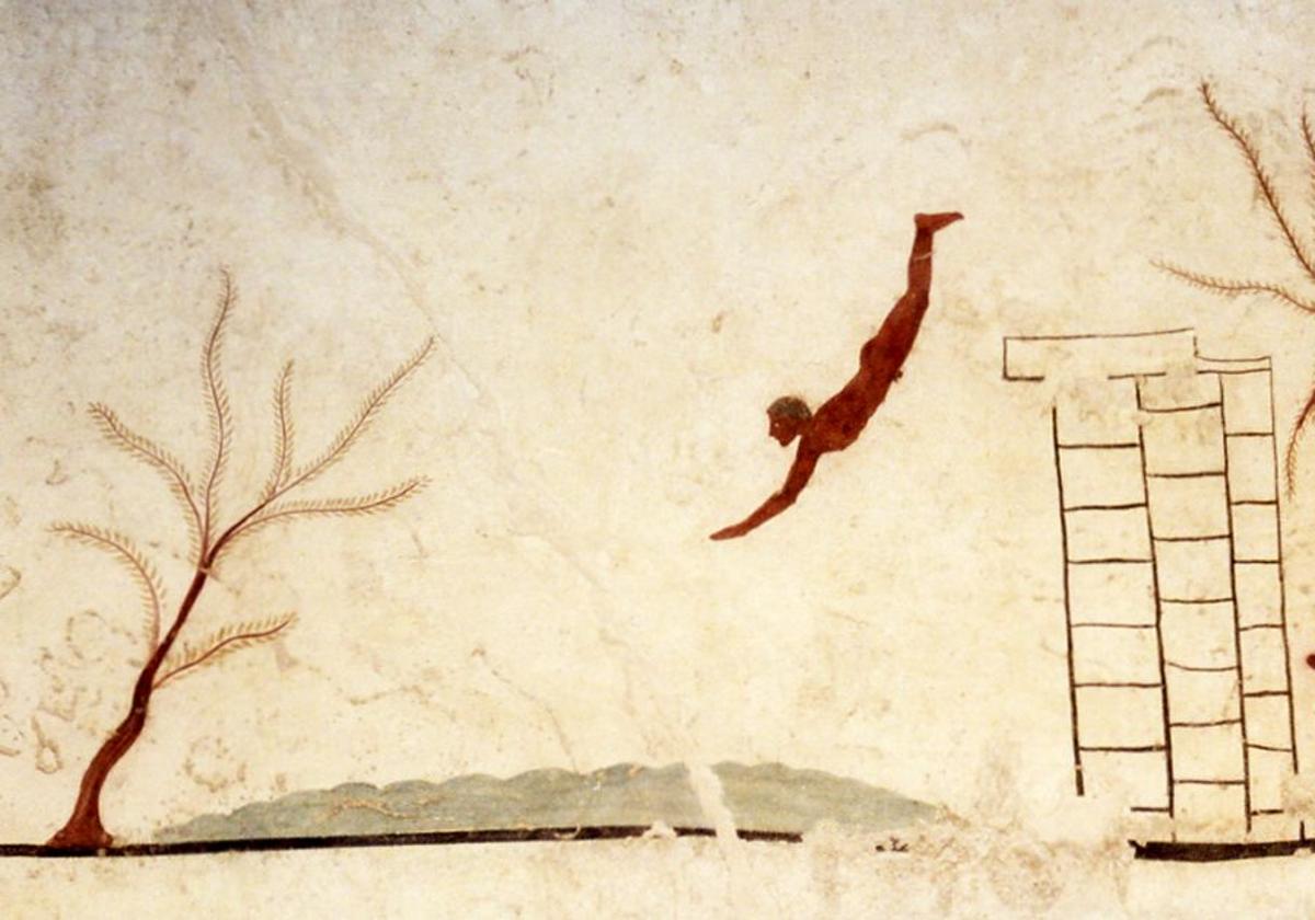 Inscripción en la tumba de Paestum.