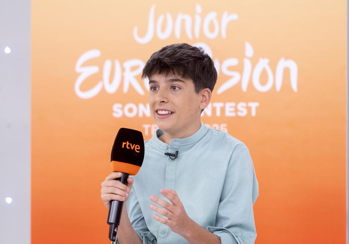 Spain's representative at Junior Eurovision 2025, Gonzalo Pinillos, during his presentation at Torrespaña