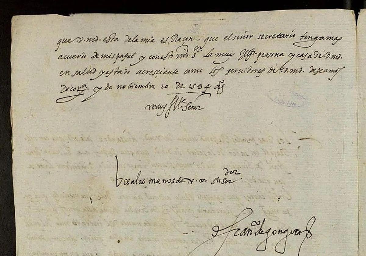 Final de la carta manuscrita de Luis de Góngora, en nombre de su tío Francisco.