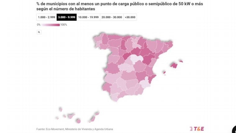 Mapa de color del número de puntos de recarga