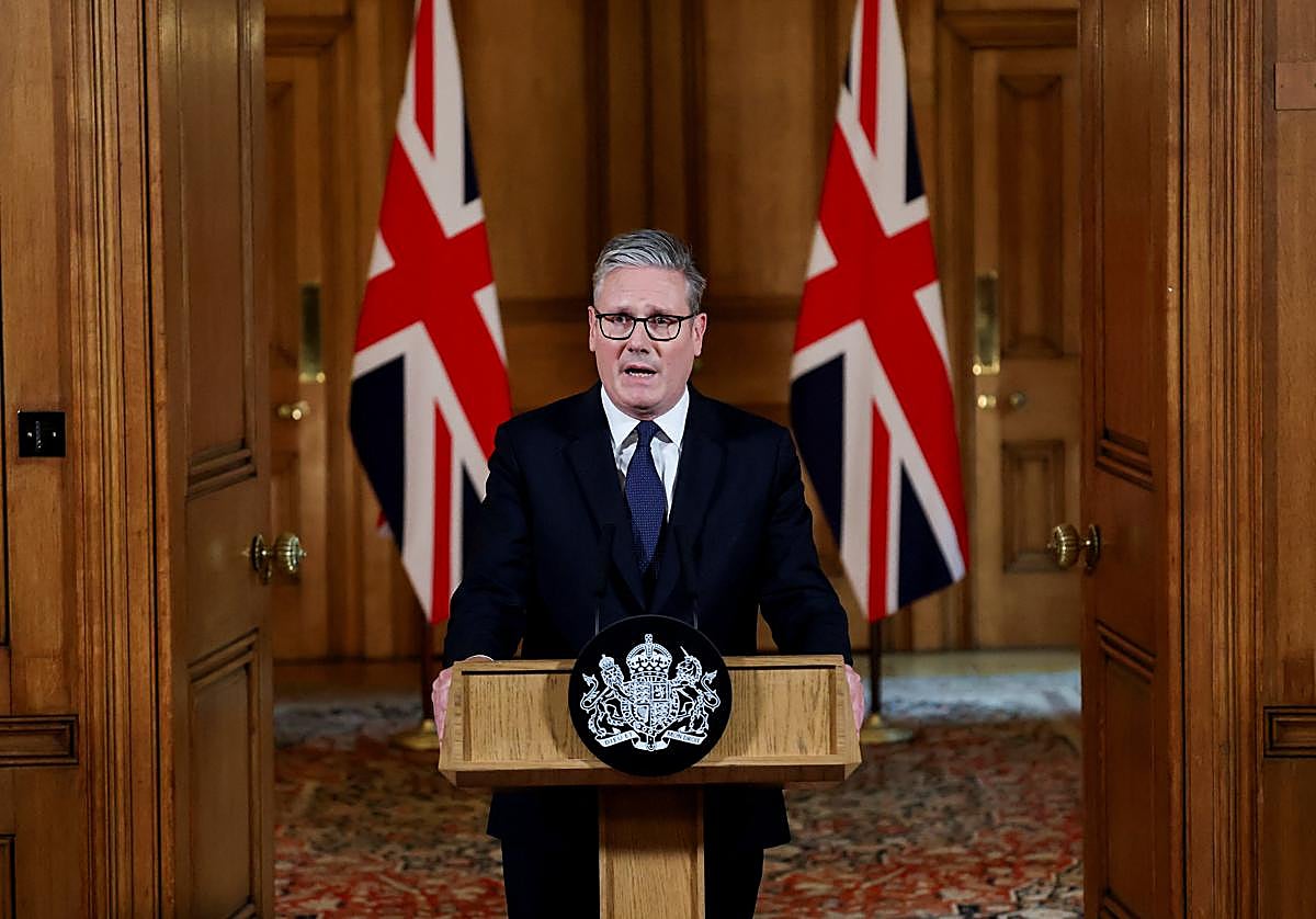 El primer ministro británico, Keir Starmer, durante la rueda de prensa de este martes.