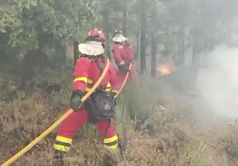Efectivos de la UME trabajan en el incendio.