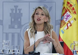 Yolanda Díaz, ayer en la rueda de prensa posterior al Consejo de Ministros.