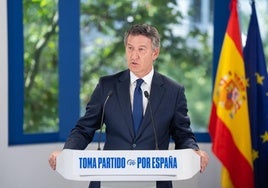 Alberto Núñez Feijóo, este jueves, en la sede madrileña del PP, en la calle Génova.