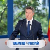 Alberto Núñez Feijóo, este jueves, en la sede madrileña del PP, en la calle Génova.