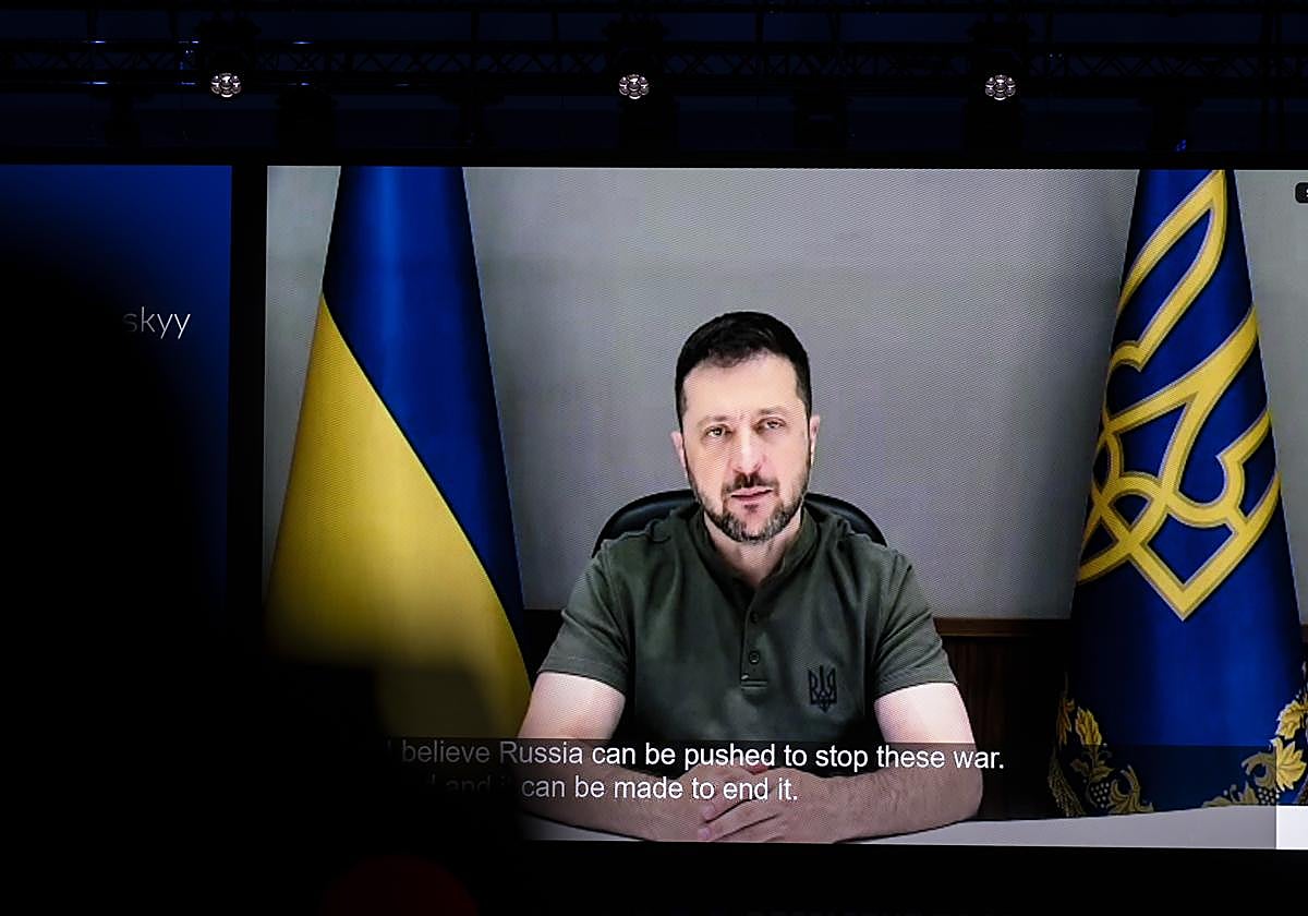 Zelenski, durante una comparecencia televisada.