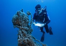 Andrea, durante su trabajo bajo el mar.