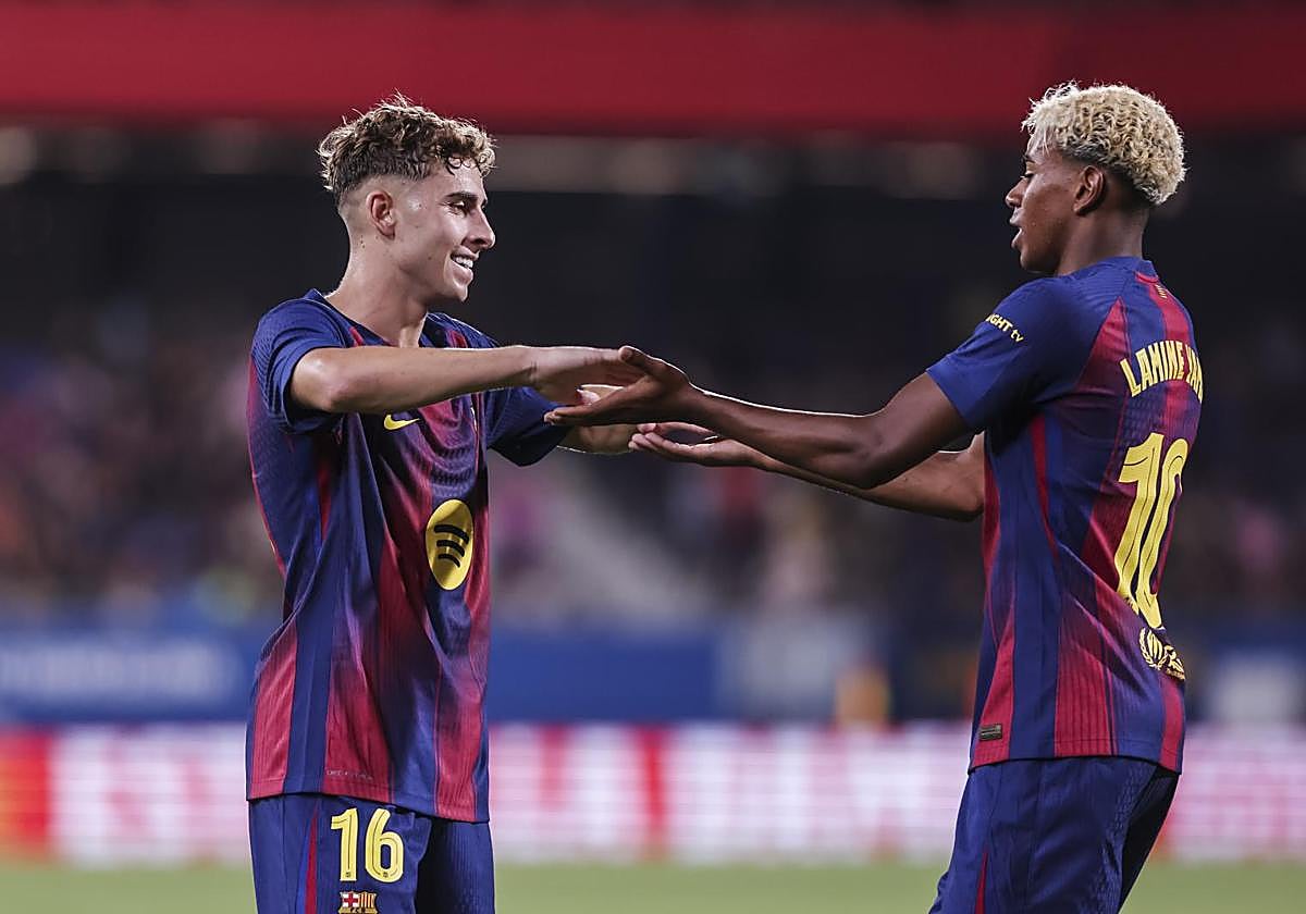 Gavi y Lamine, durante el Gamper.